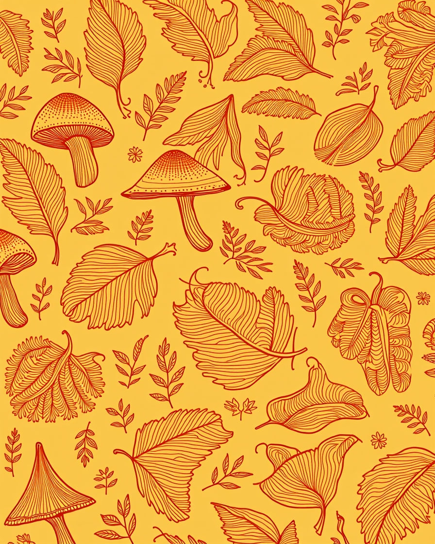 Autumn Leaves And Mushroom Pattern Rug