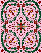 Crimson Green Floral Starburst Pink Rug