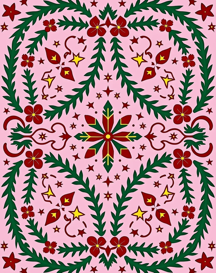 Crimson Green Floral Starburst Pink Rug