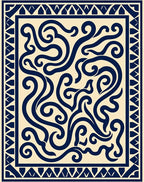 Contrasting Swirls Geometric Border Design Rug