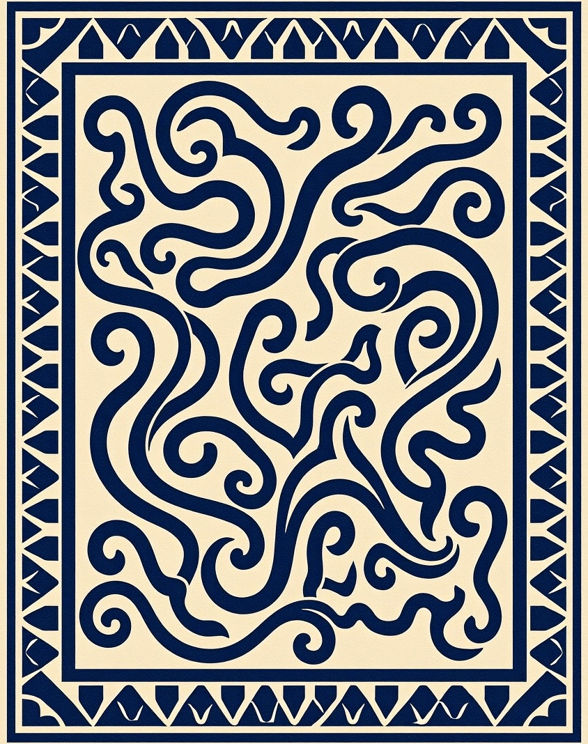 Contrasting Swirls Geometric Border Design Rug