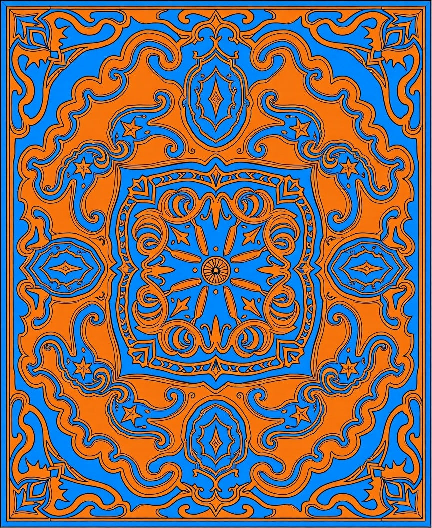 Vibrant Orange Blue Paisley Pattern Rug