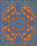 Vibrant Orange Blue Paisley Pattern Rug