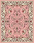 Ornate Floral Scrollwork Pink Rug