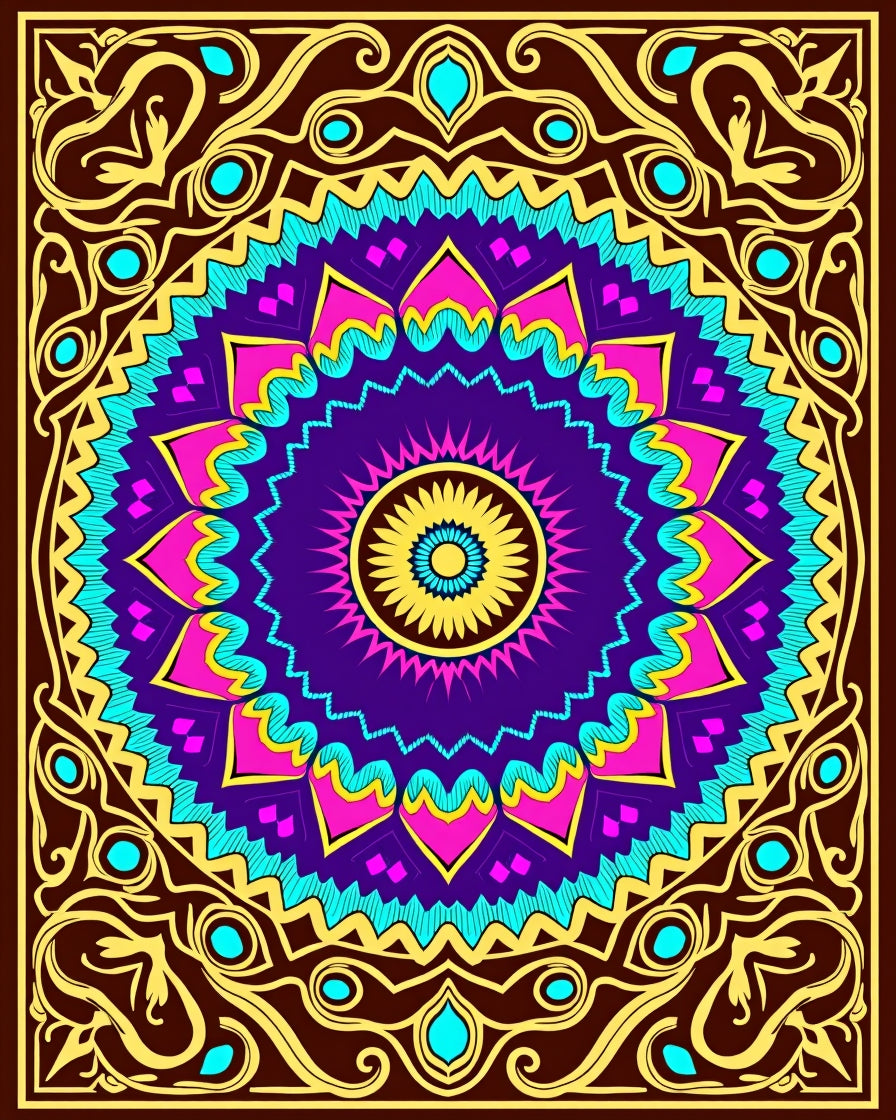 Vibrant Geometric Mandala Print Rug