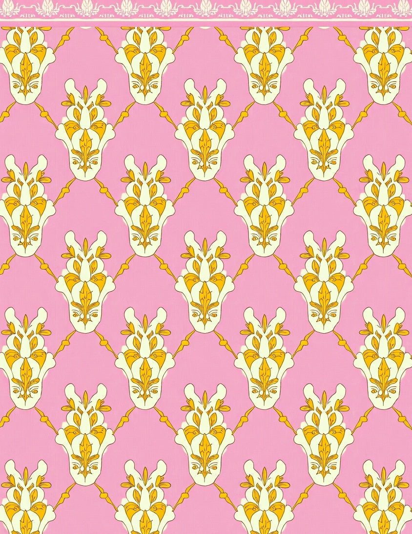 Pink Gold Floral Lattice Design Rug