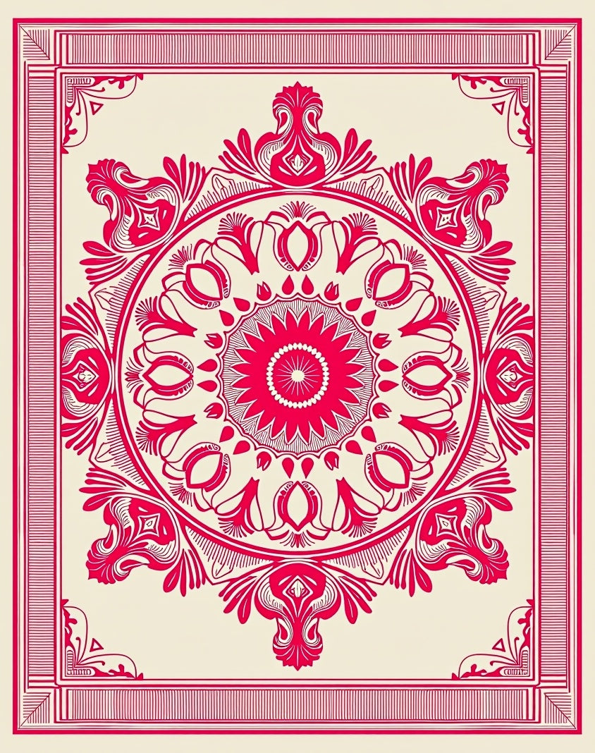 Intricate Red Mandala Floral Design Rug