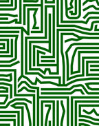 Abstract Green Maze Pattern Rug