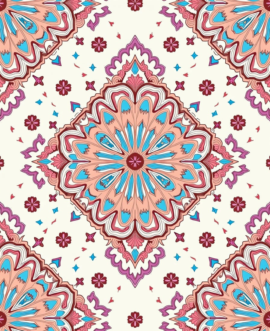 Mandala With Floral And Star Patterns Rug