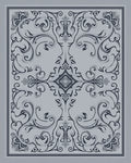 Ornate Scrollwork Grey Floral Square Design Rug
