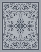 Ornate Scrollwork Grey Floral Square Design Rug