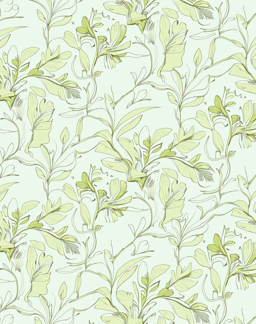 Light Green Botanical Floral Sketch Rug