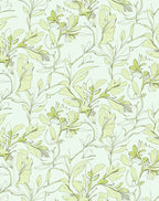 Light Green Botanical Floral Sketch Rug