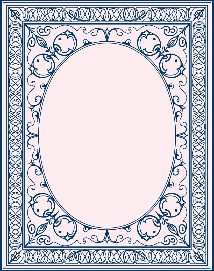 Ornate Blue White Decorative Frame Rug