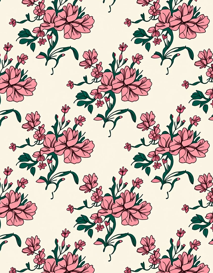 Whimsical Pink Floral Pattern Rug