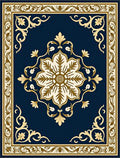 Elegant Blue Gold Floral Medallion Rug