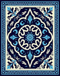 Navy Blue Traditional Floral Pattern Rug