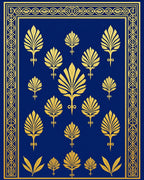 Royal Blue Gold Art Deco Floral Pattern Rug