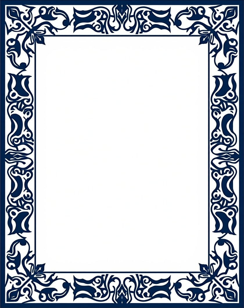 Deep Blue Ornate Scroll Border Rug