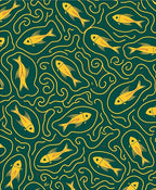 Yellow Fish Amidst Swirling Lines Design Rug