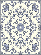 Classic Blue Floral Scroll Pattern Rug