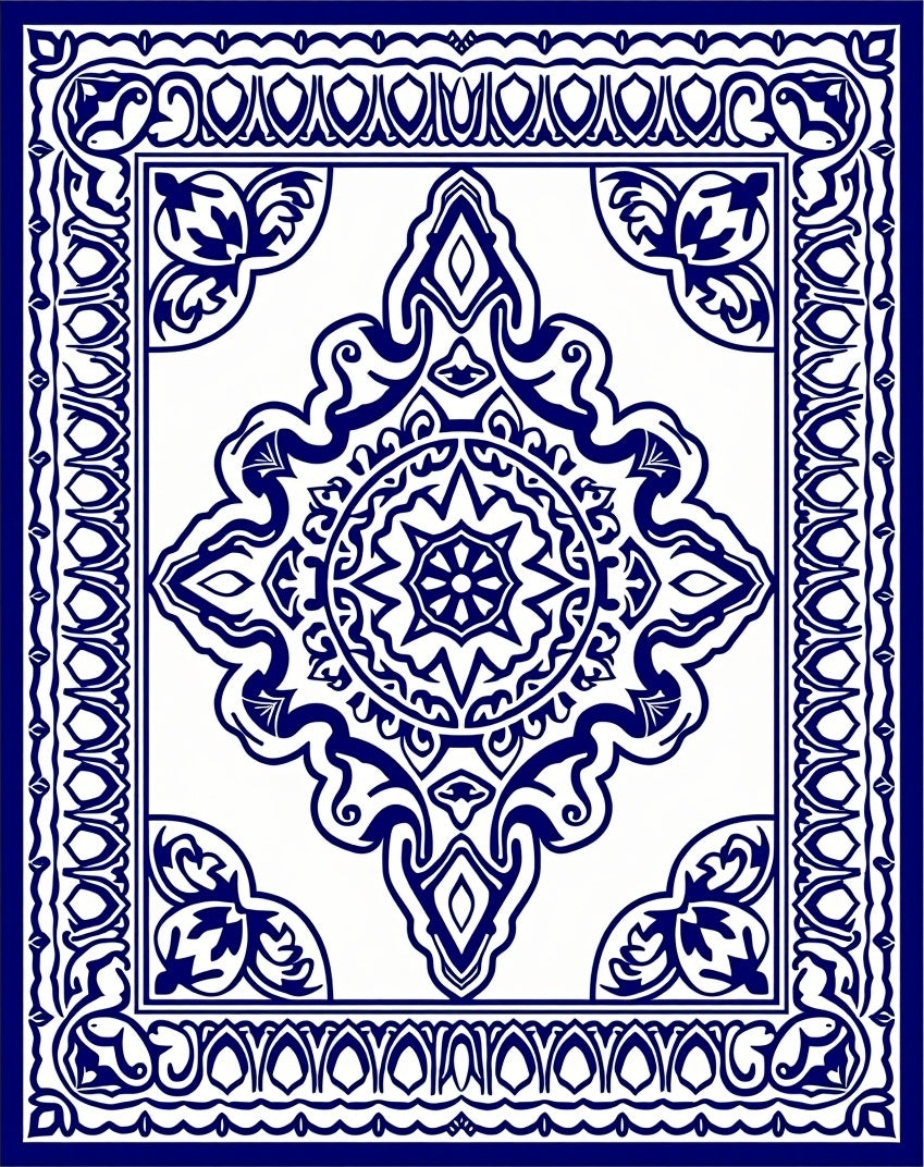 Classic Blue White Intricate Floral Design Rug