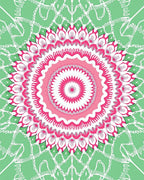 Symmetric Pink Green Floral Mandala Design Rug
