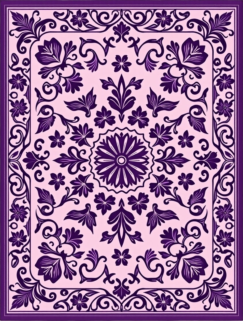 Ornate Violet Pink Floral Design Rug