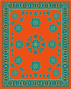 Orange Floral Scroll Pattern Rug
