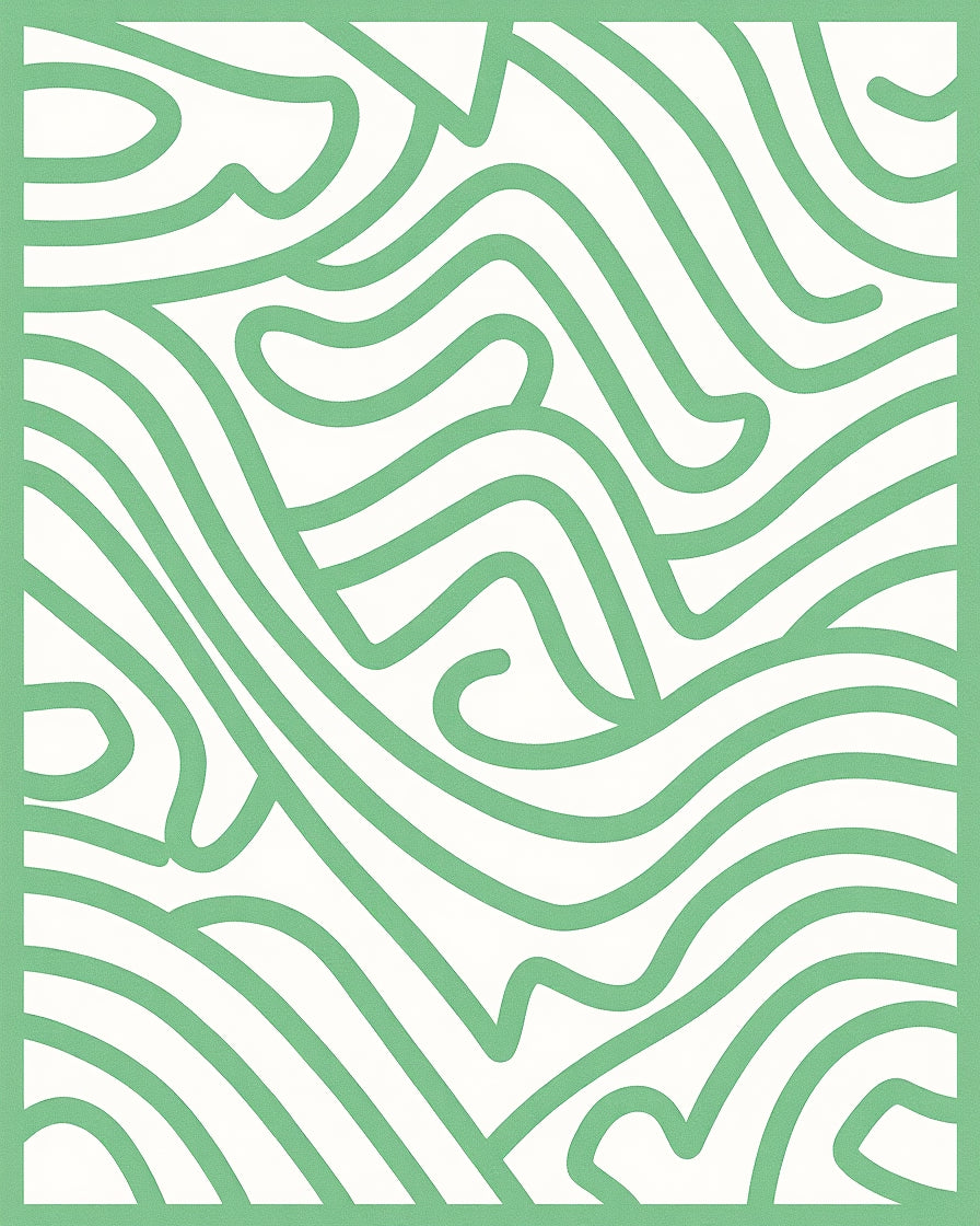 Flowing Green Abstract Organic Lines Rug