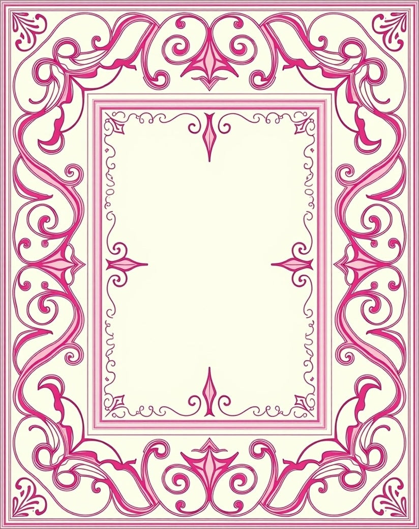 Ornate Pink Floral Scroll Border Rug