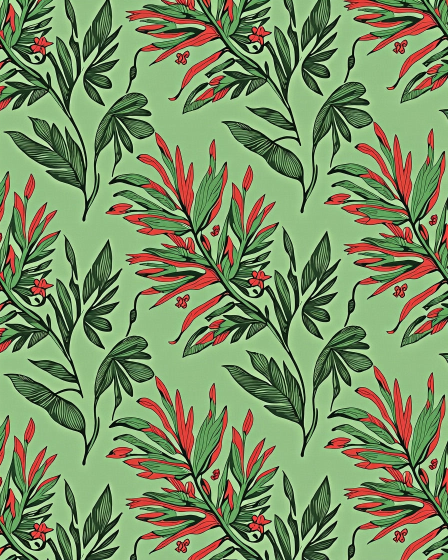 Tropical Leaf Pattern With Red Accents Rug