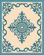 Teal Floral Art Deco Pattern Rug