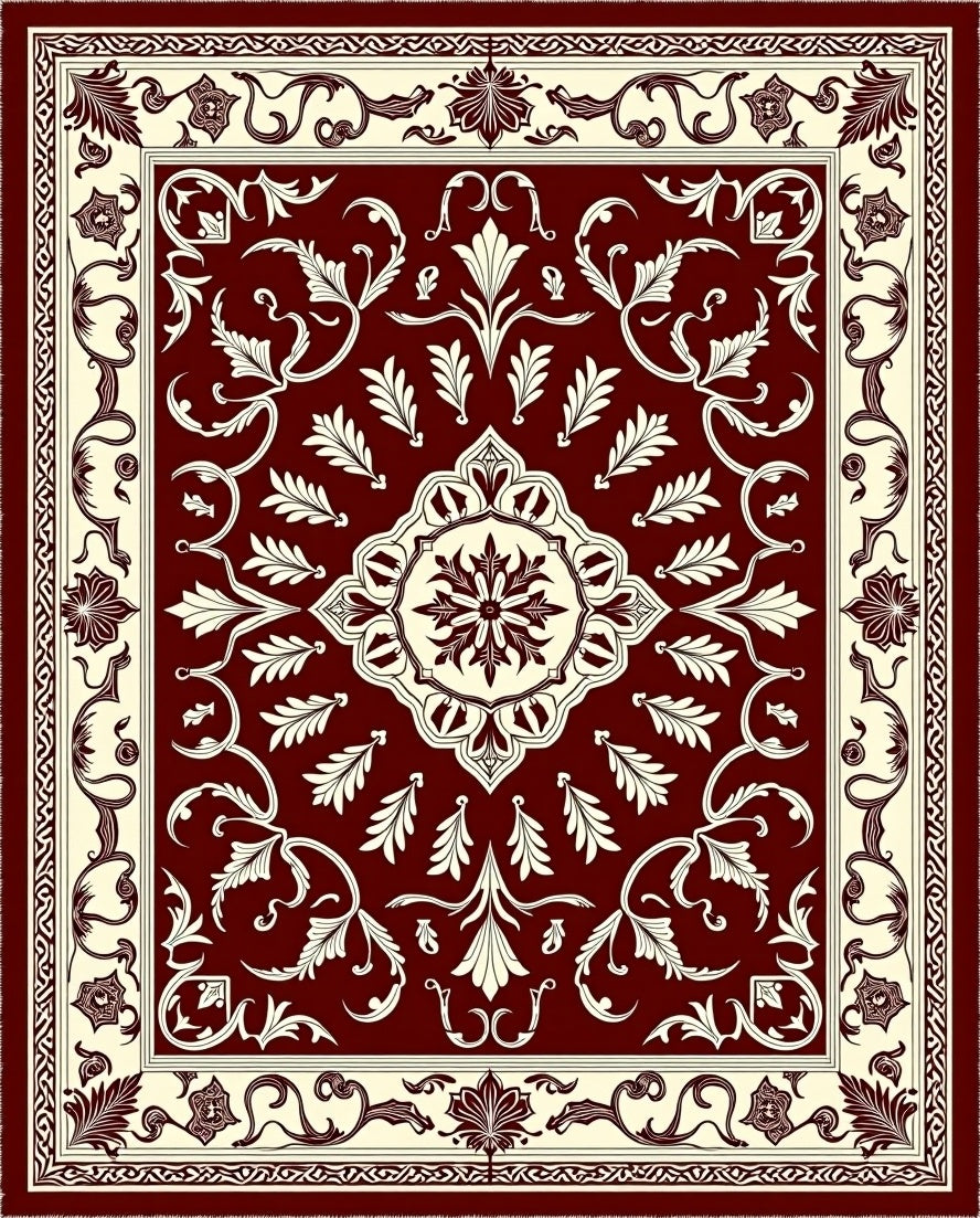 Classic Floral Vine Red Cream Rug