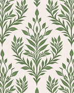 Green Leafy Damask Floral Pattern Rug