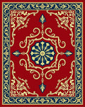 Classic Red Blue Gold Floral Medallion Rug