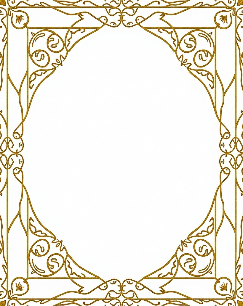 Ornate Swirl Gold Vine Border Rug