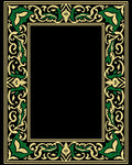 Ornate Green Gold Flourish Border Rug