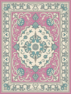 Pinks and Teal Floral Scrollwork Rug