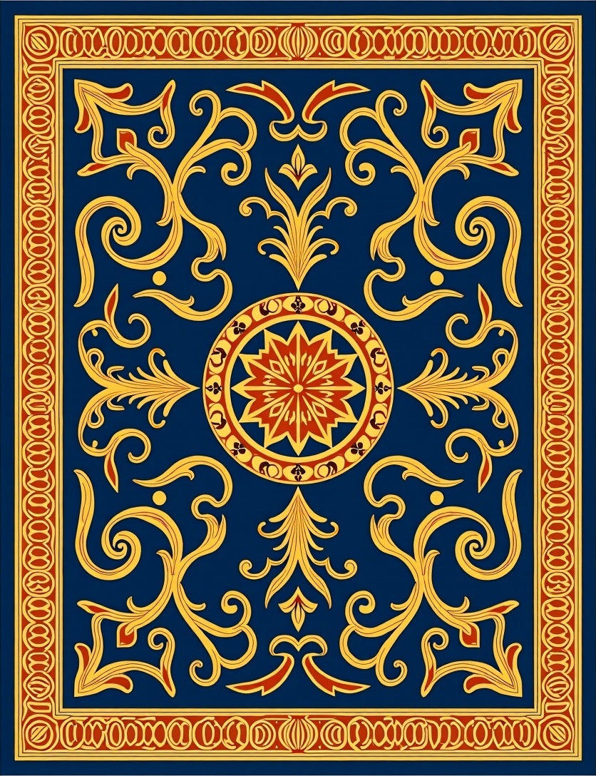 Classic Ornate Scrollwork Cobalt Rug