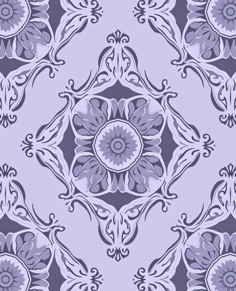 Pale Lavender Floral Medallion Pattern Rug