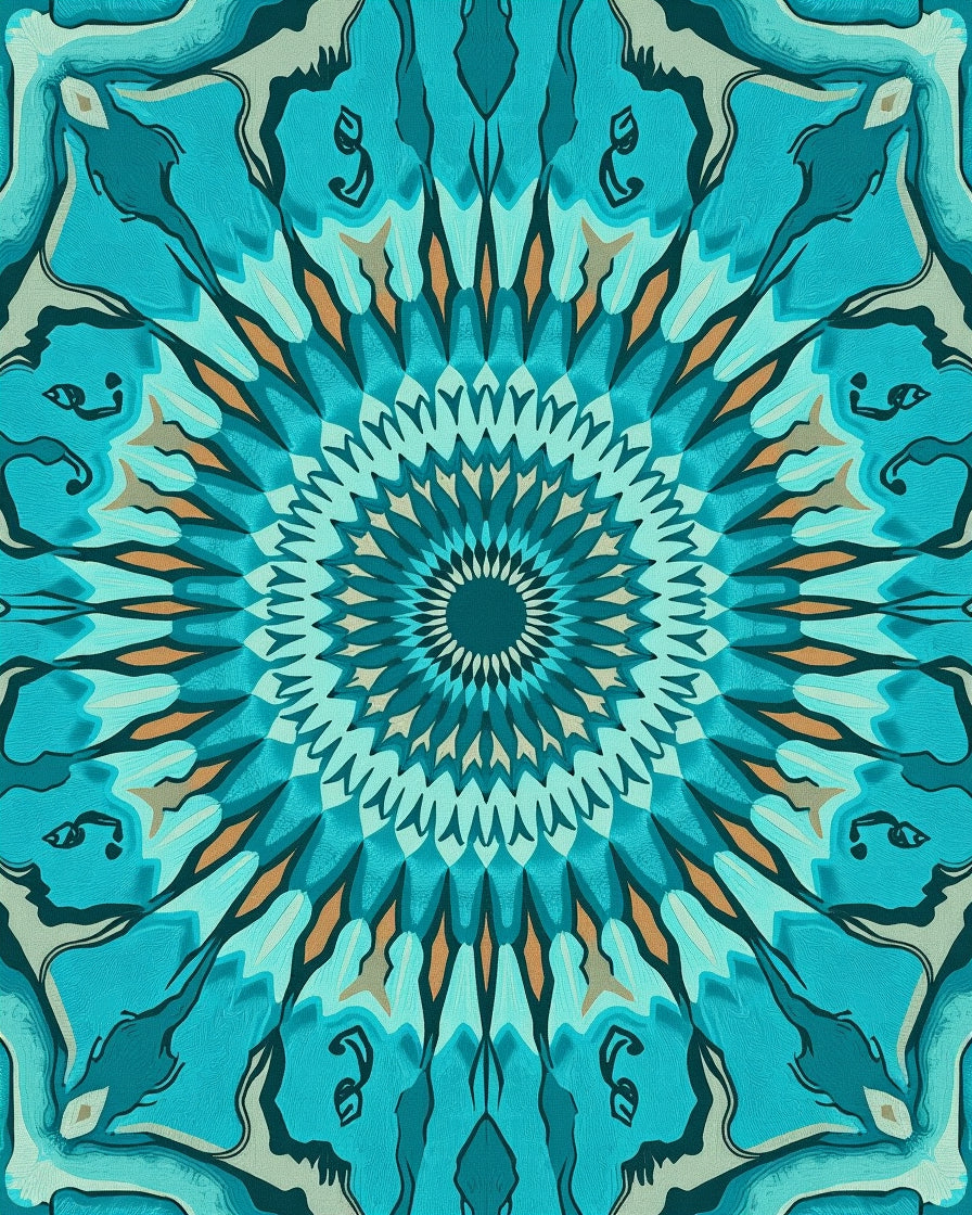 Intricate Teal Mandala Geometric Pattern Rug