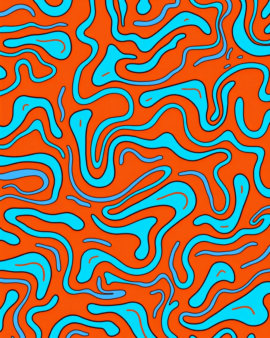 Retro Orange Blue Wavy Abstract Design Rug