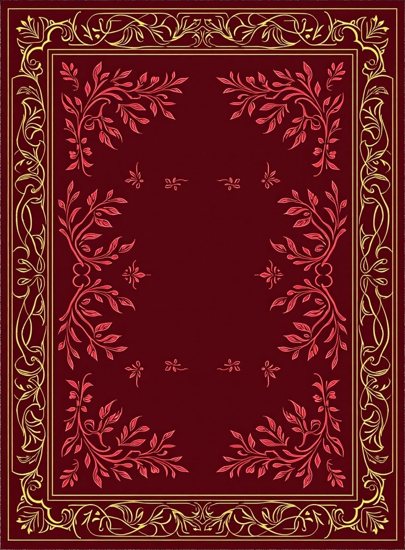 Elegant Red and Gold Floral Border Rug