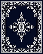 Elegant White Scrollwork With Floral Center Rug