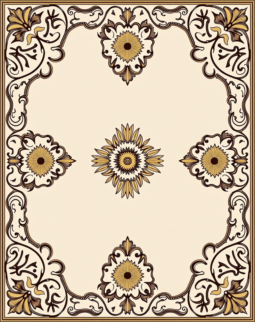 Ornate Floral Scrollwork Border Design Rug