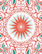 Red Teal Starburst Mandala Pattern Rug