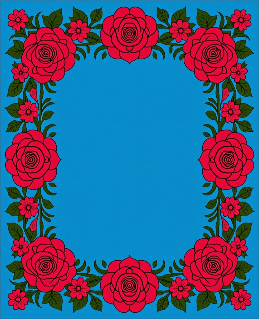 Bold Rose Floral Border Design Rug