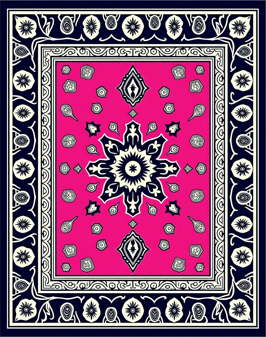 Hot Pink Geometric Floral Medallion Rug