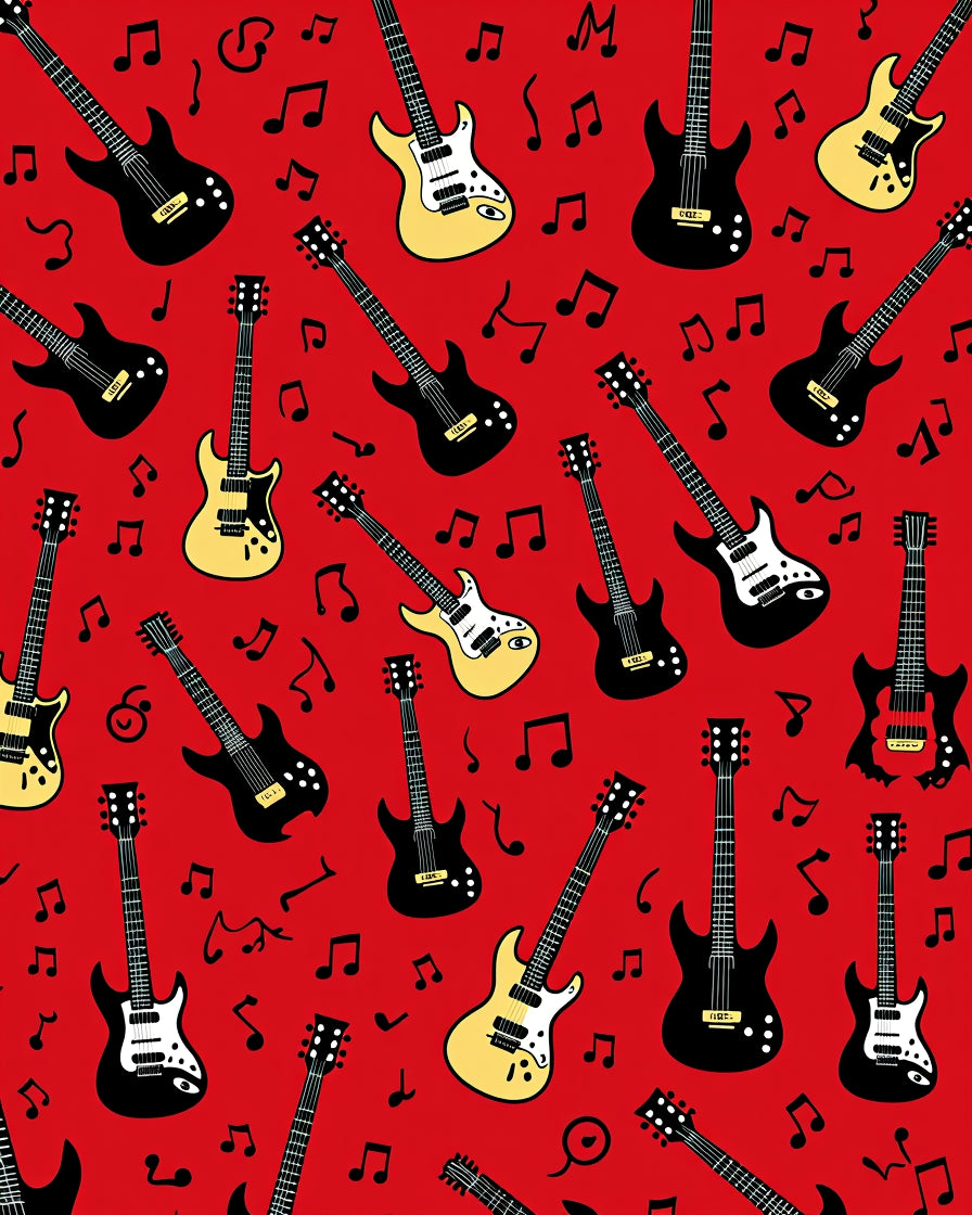 Electric Guitar And Music Notes Pattern Rug
